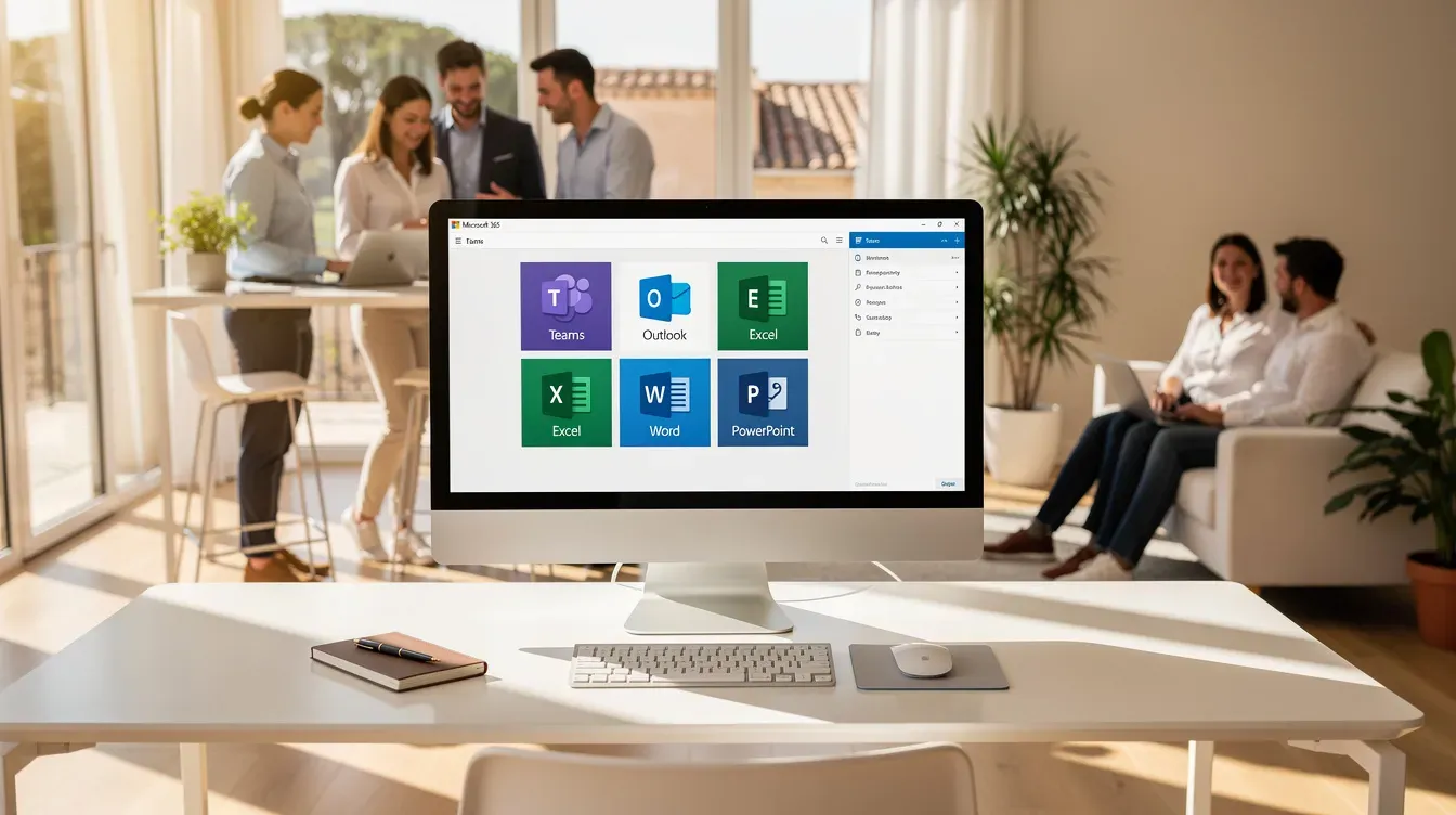 Équipe de PME collaborant dans un bureau moderne à Vitrolles grâce à une intégration Microsoft 365.