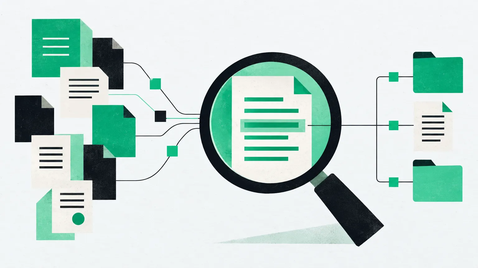 Illustration éditoriale : Moteur de recherche IA interne pour documents et contrats d'entreprise