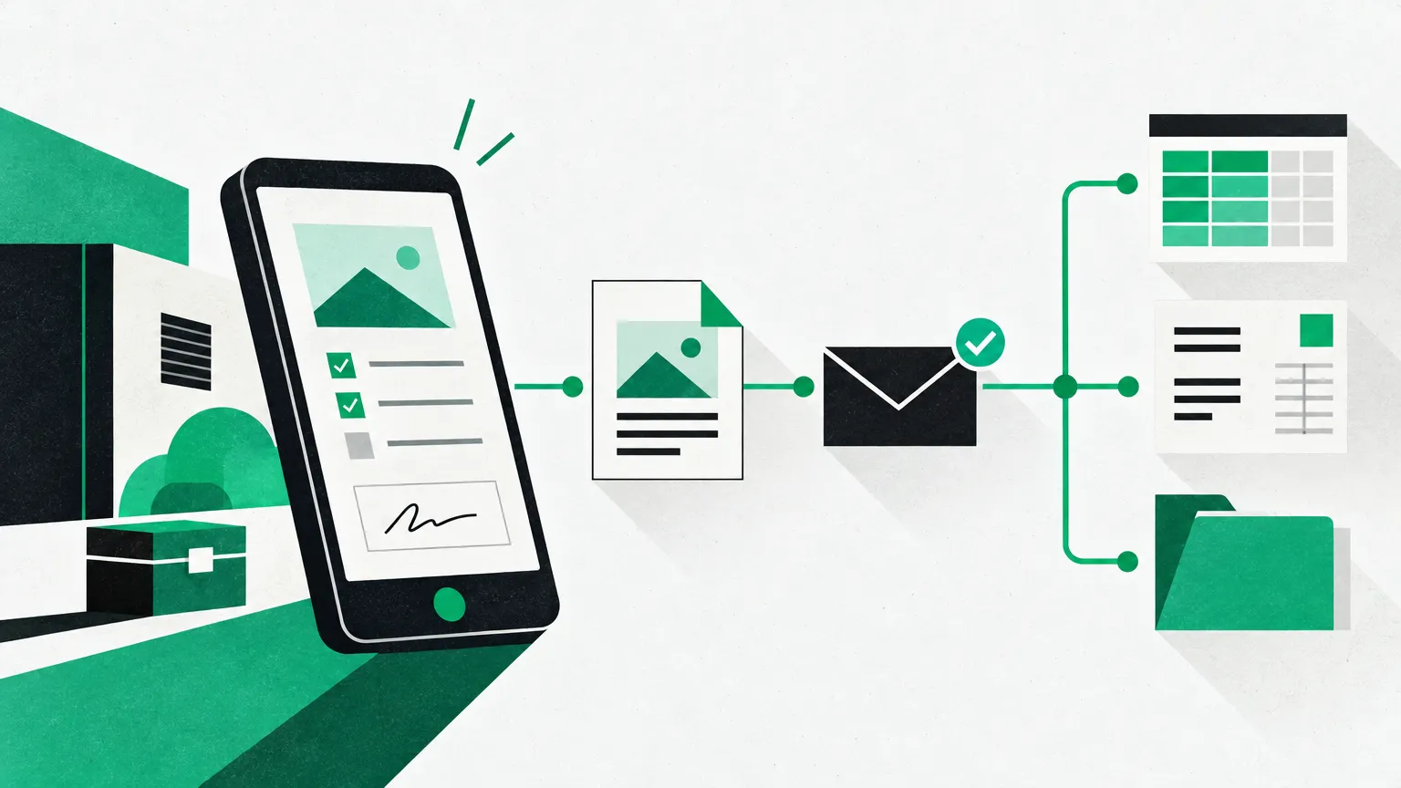 Illustration éditoriale : Application mobile de rapport d'intervention terrain sans ressaisie